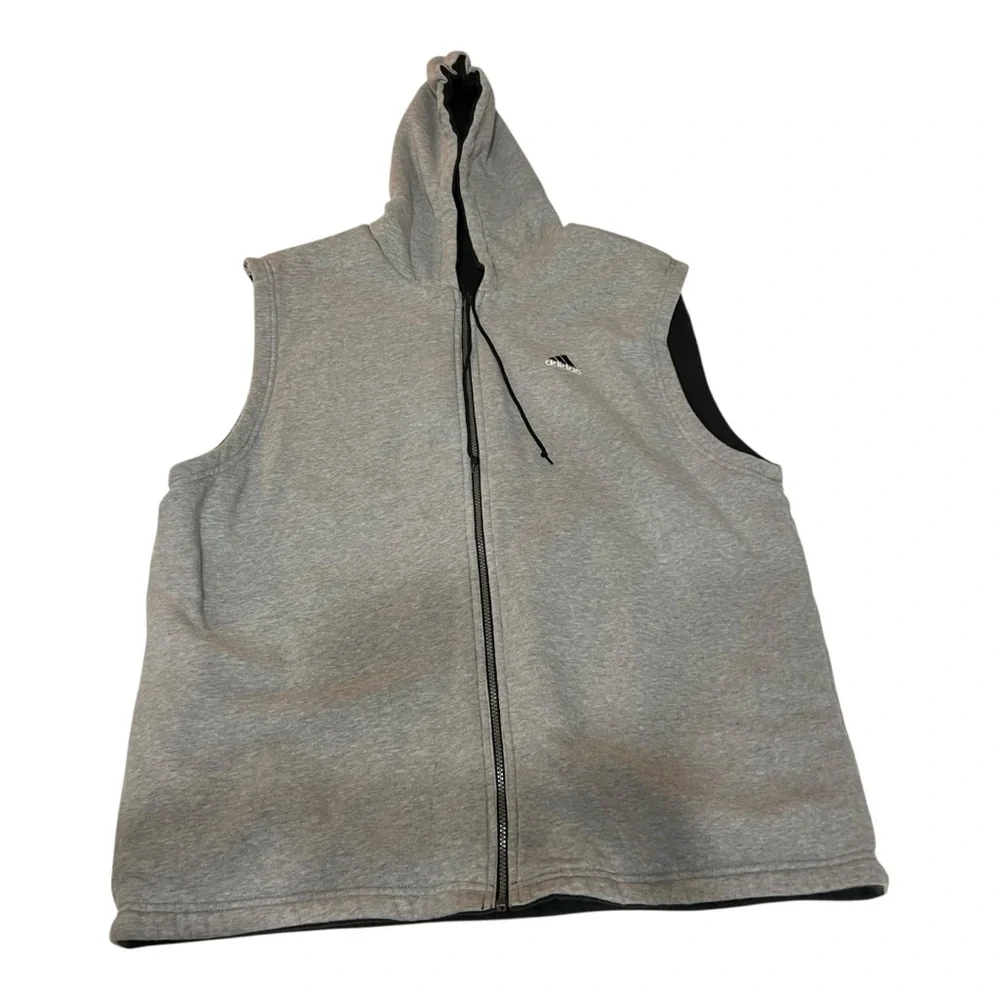 Adidas Full Zip 90’s Hoodie Vest Reversible Gray Black VTG please Read